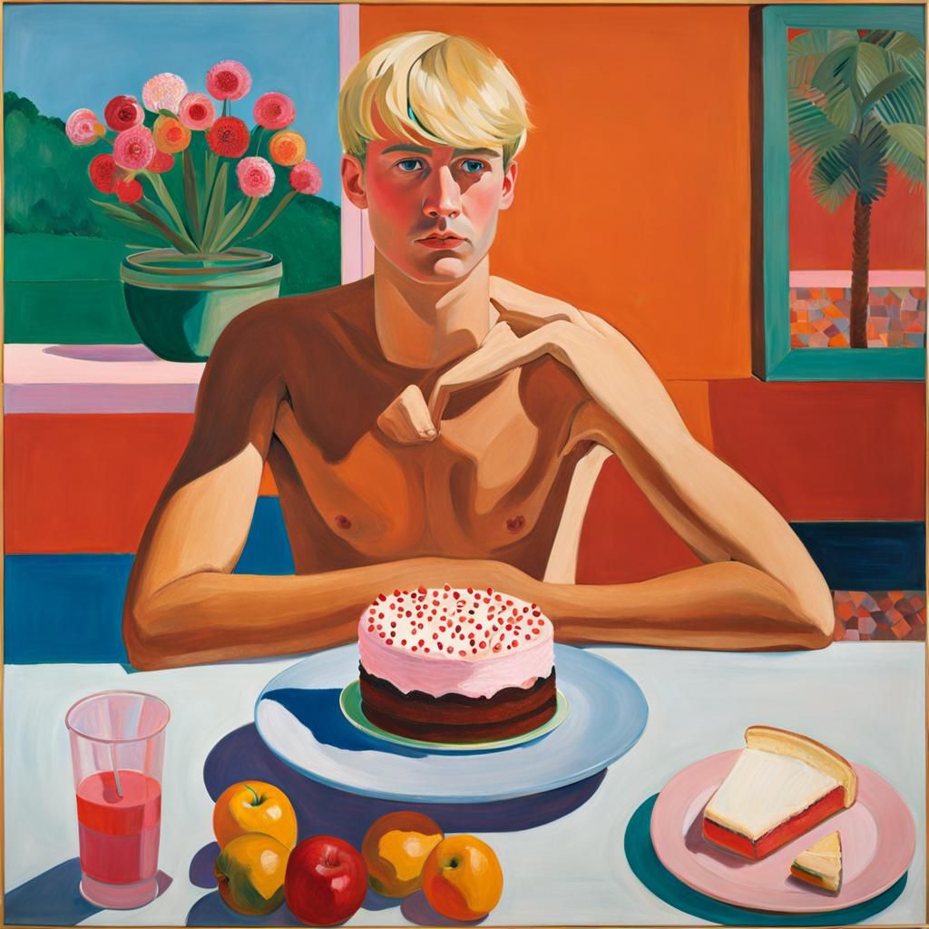 Vibrant Portrait of a Young Man in Hockney Style