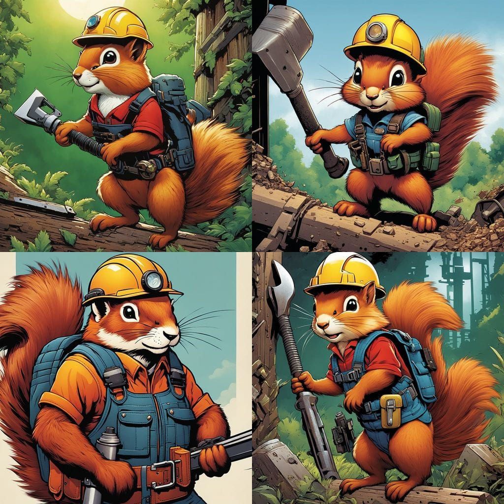 Red Squirrel Builder in Comic Book Style