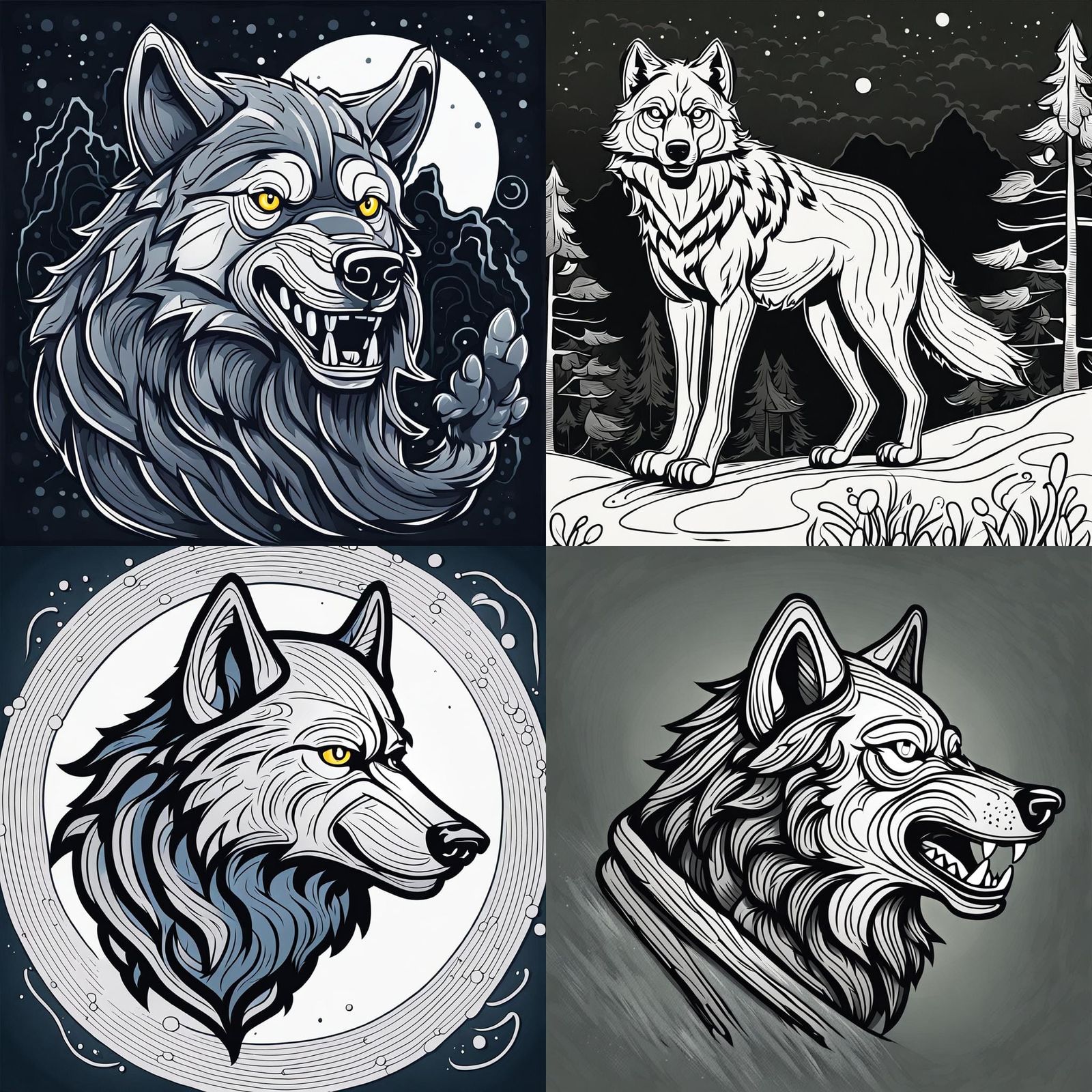 Dark Vector Rubber Hose Cartoon Wolf