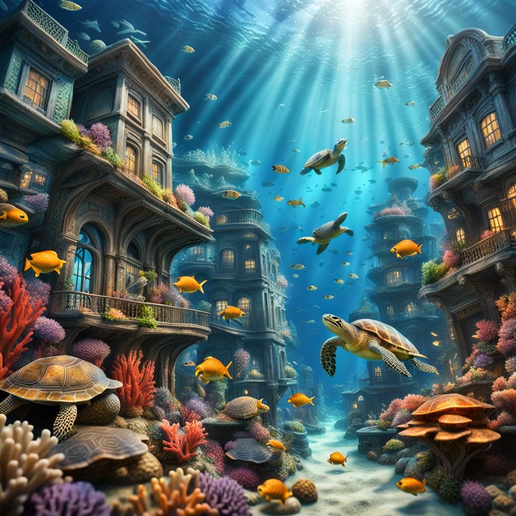 Vibrant Underwater Cityscape in 3D
