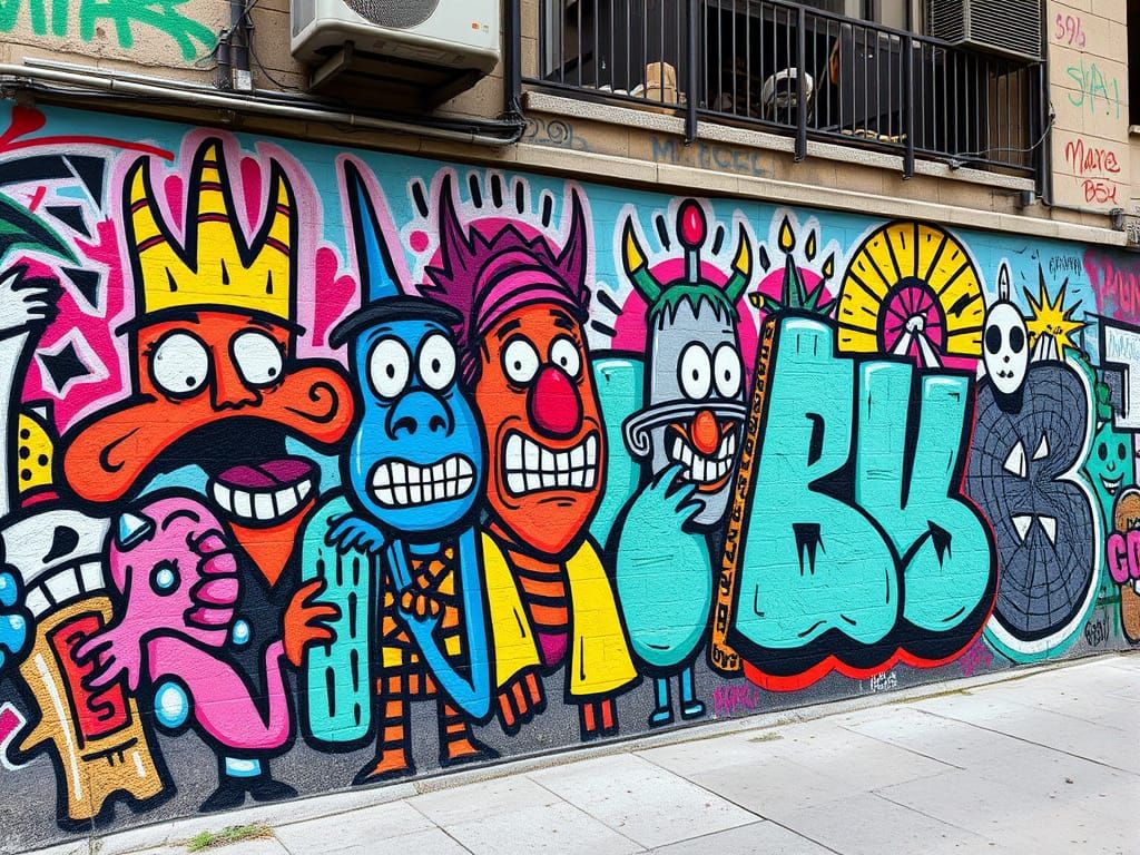 Vibrant Graffiti Mural of Cartoon Goons