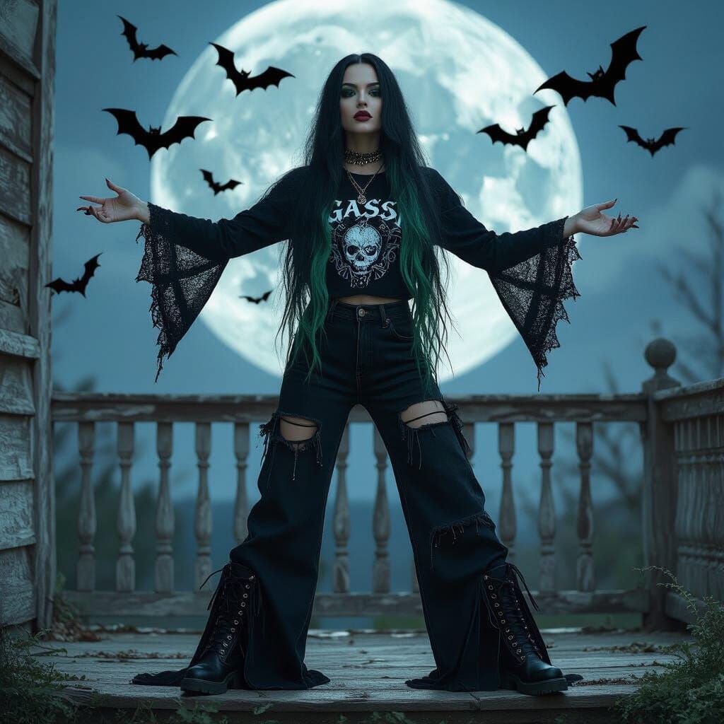 Gothic Woman Bathed in Moonlight