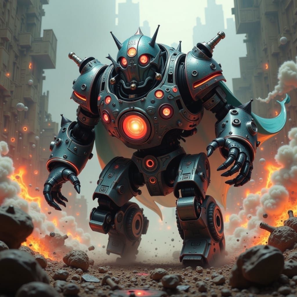 Epic Battle-Scarred Roomba in Dark Fantasy Style