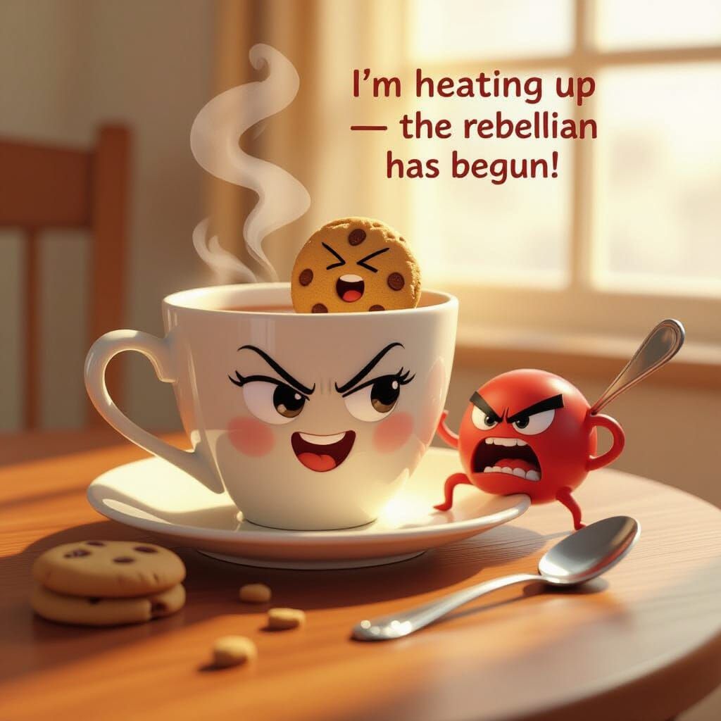 Comedic Animated Scene: Tea Cup Rebellion