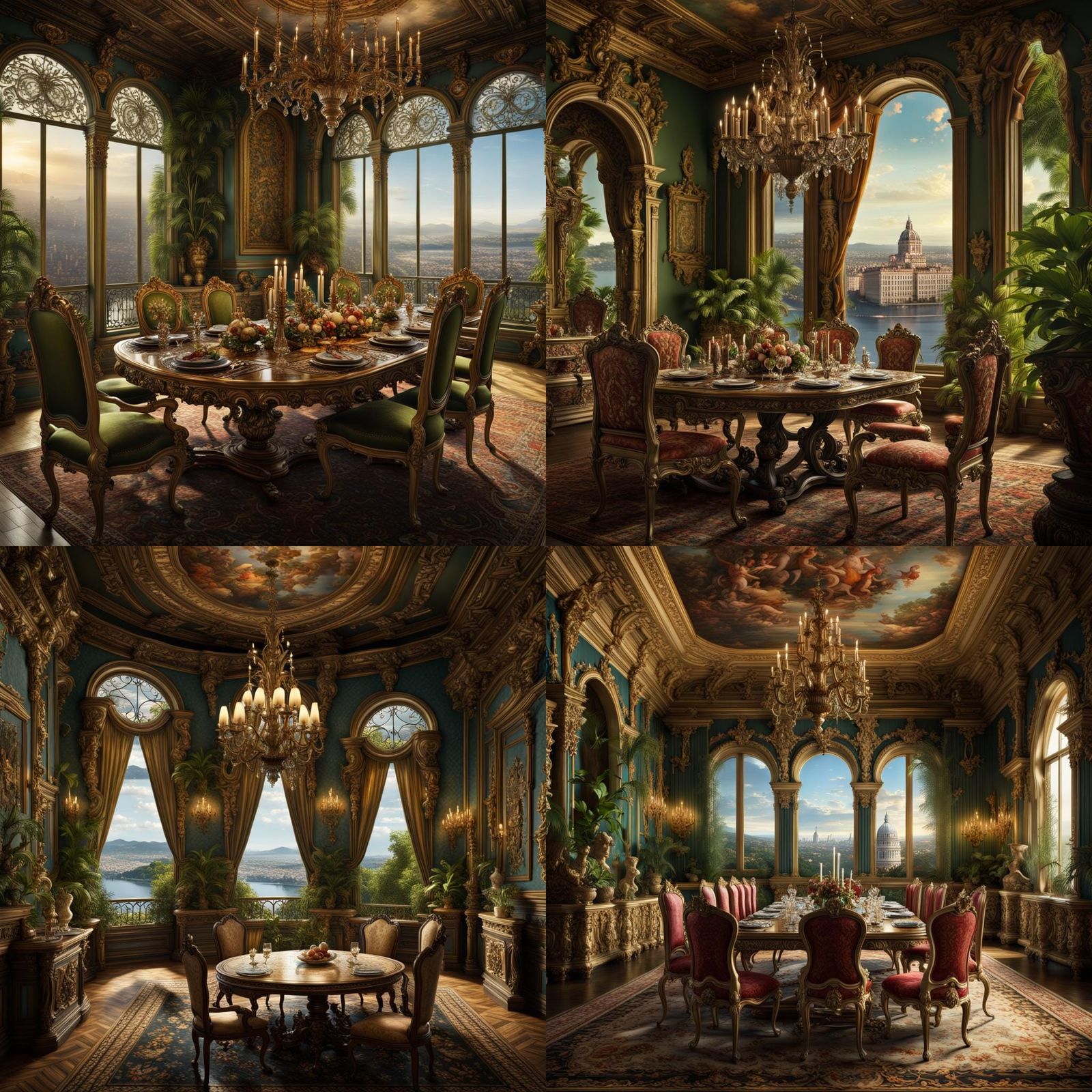 Ornate Baroque Dining Room with River View