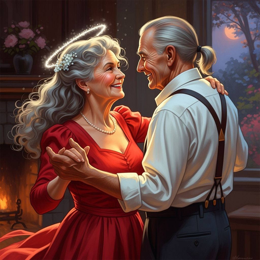 Elderly Couple Dancing in Nostalgic Art Nouveau Style
