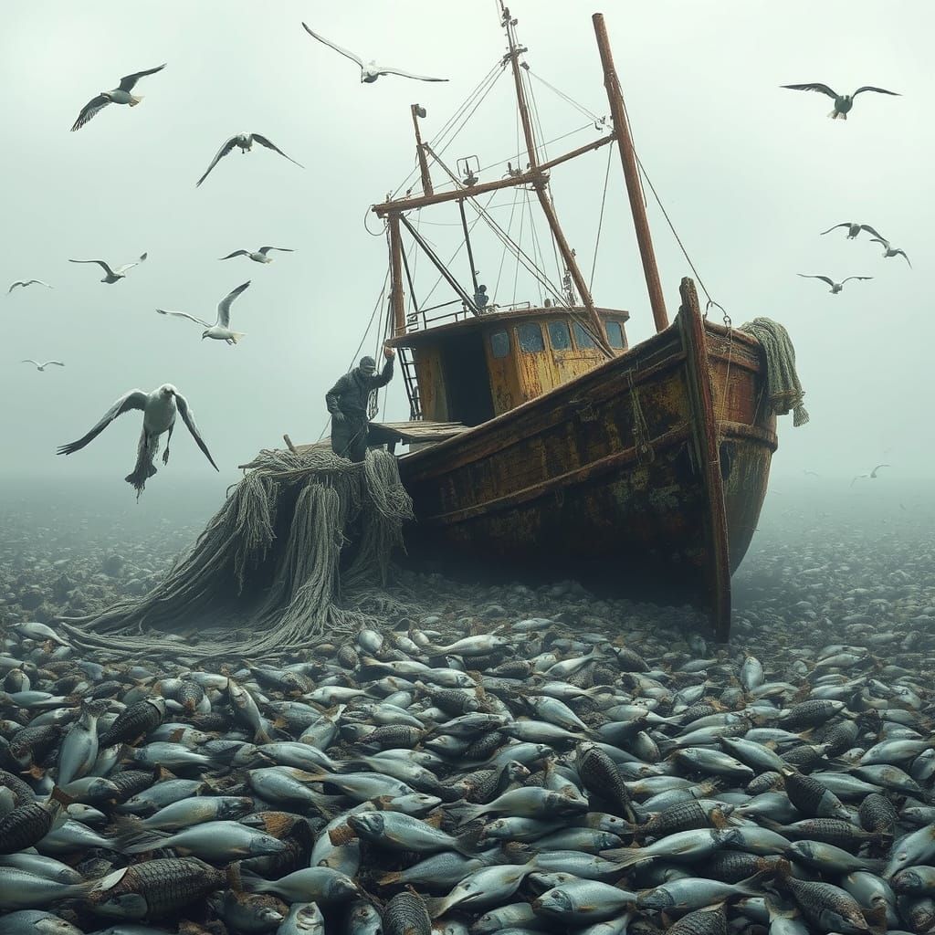 Bleak Ocean Scene in Surreal Dystopian Style