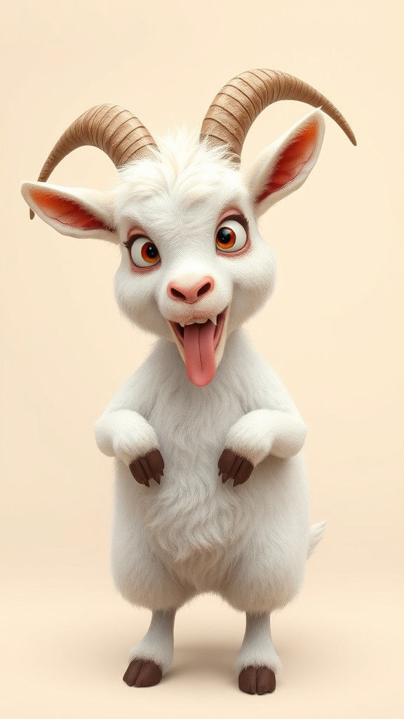 Mischievous Anthropomorphic Goat with Playful Expression