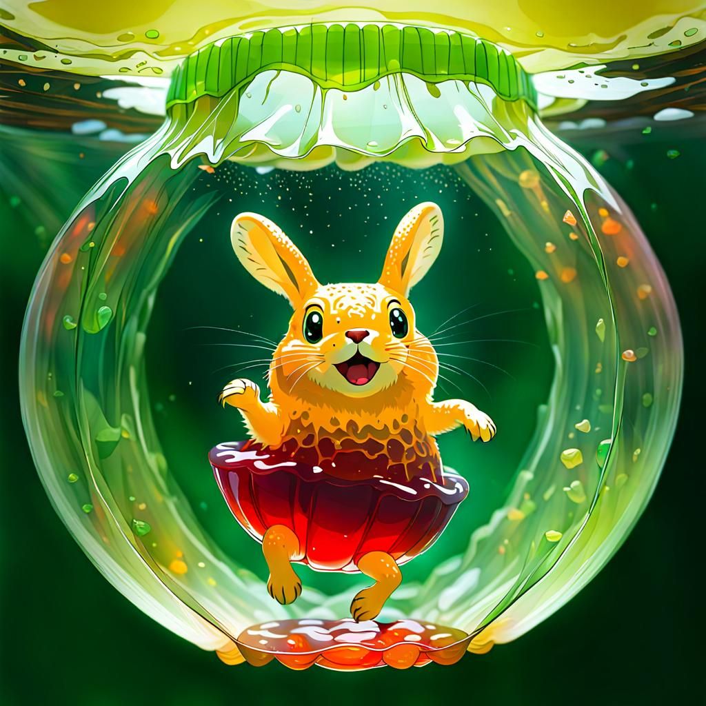 Whimsical Hopping Creature Inside Translucent Jelly