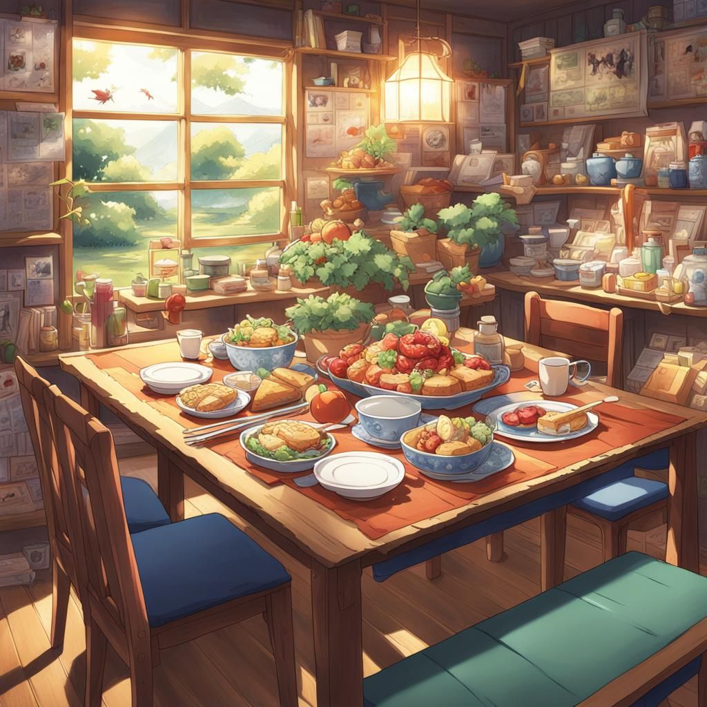 Anime-Style Product Table Illustration