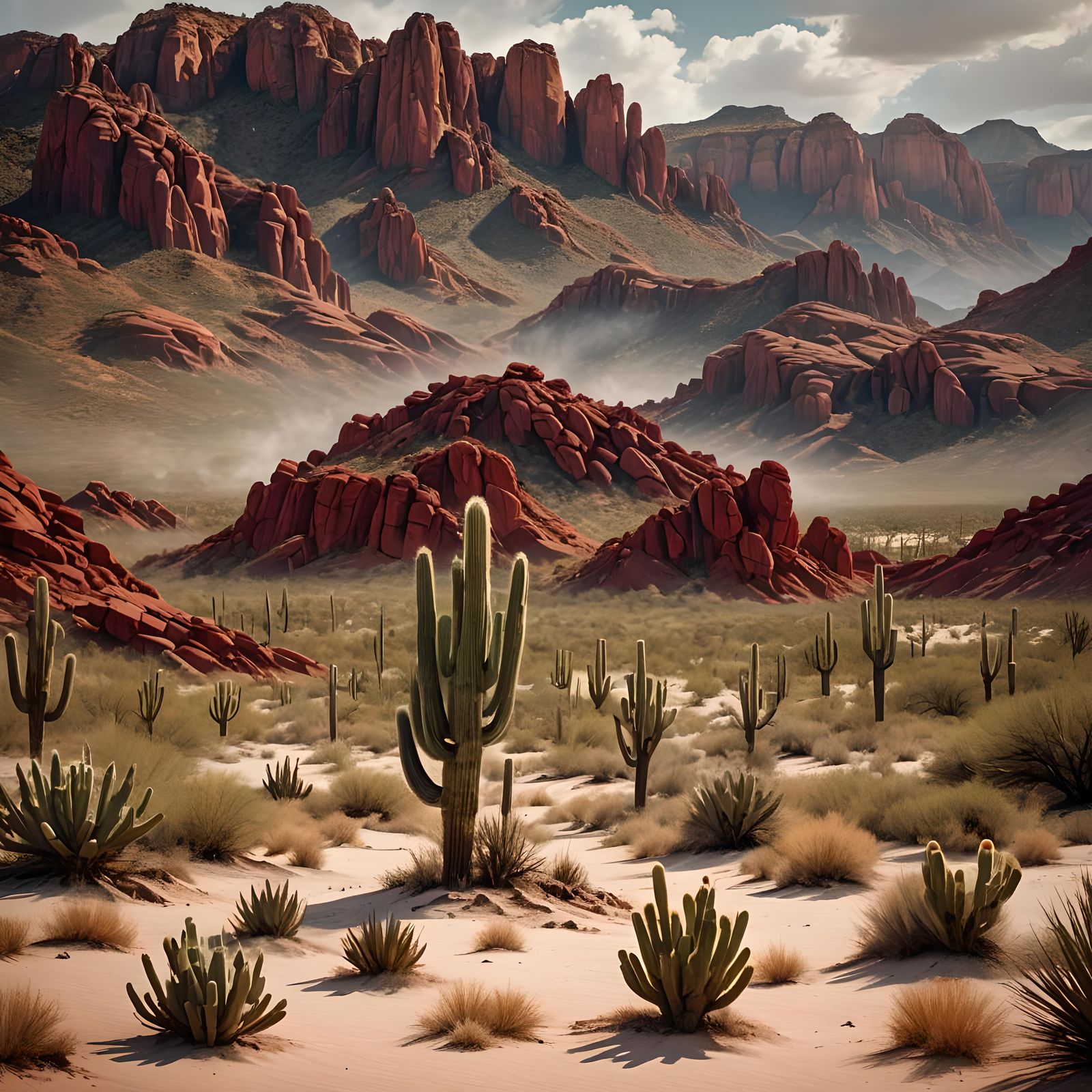 Arizona Desert Landscape with Cactus: Digital Matte Painting