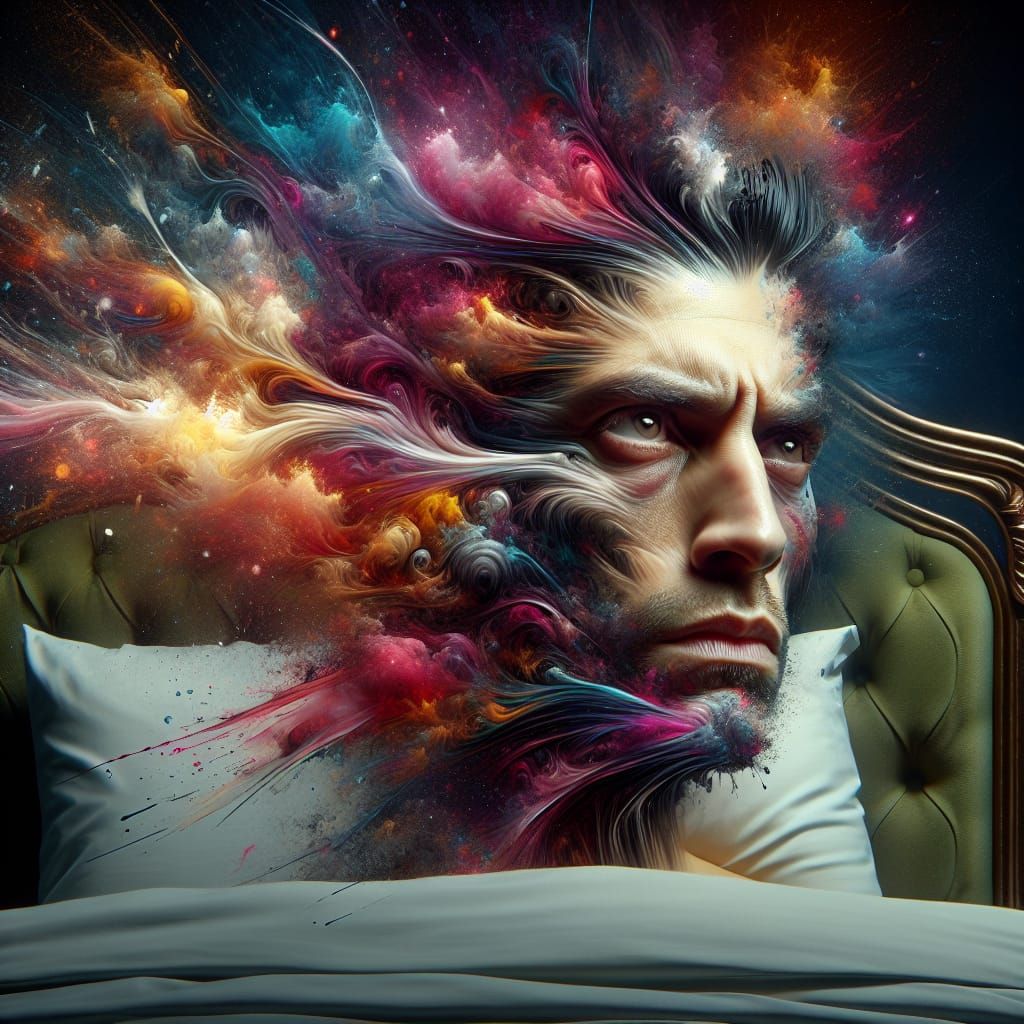 Nightmare Awakening: Hyperrealistic Portrait in Burst Art St...