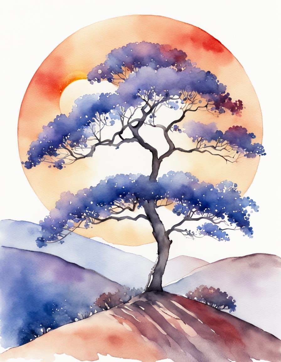 Blue Jacaranda Tree in Soft Watercolor Style