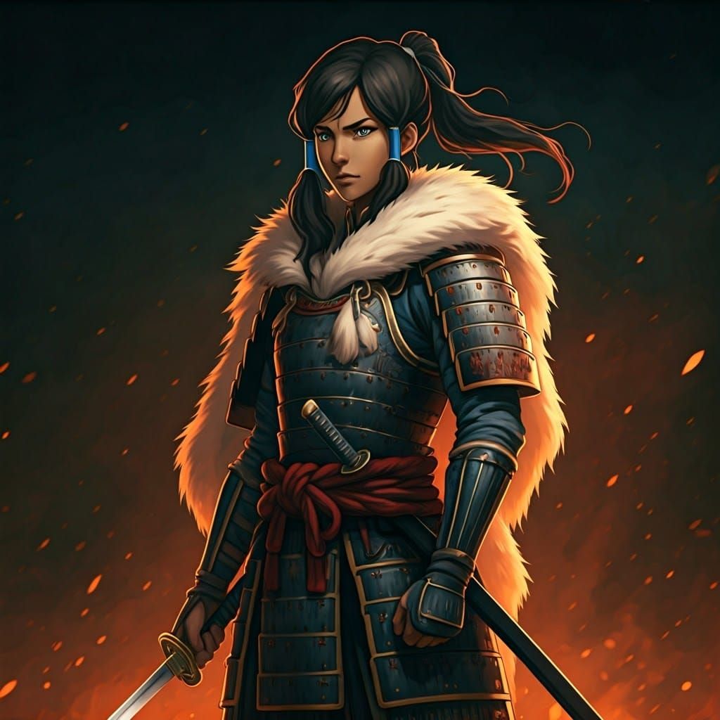 Korra Samurai Warrior in Vibrant Manga Style