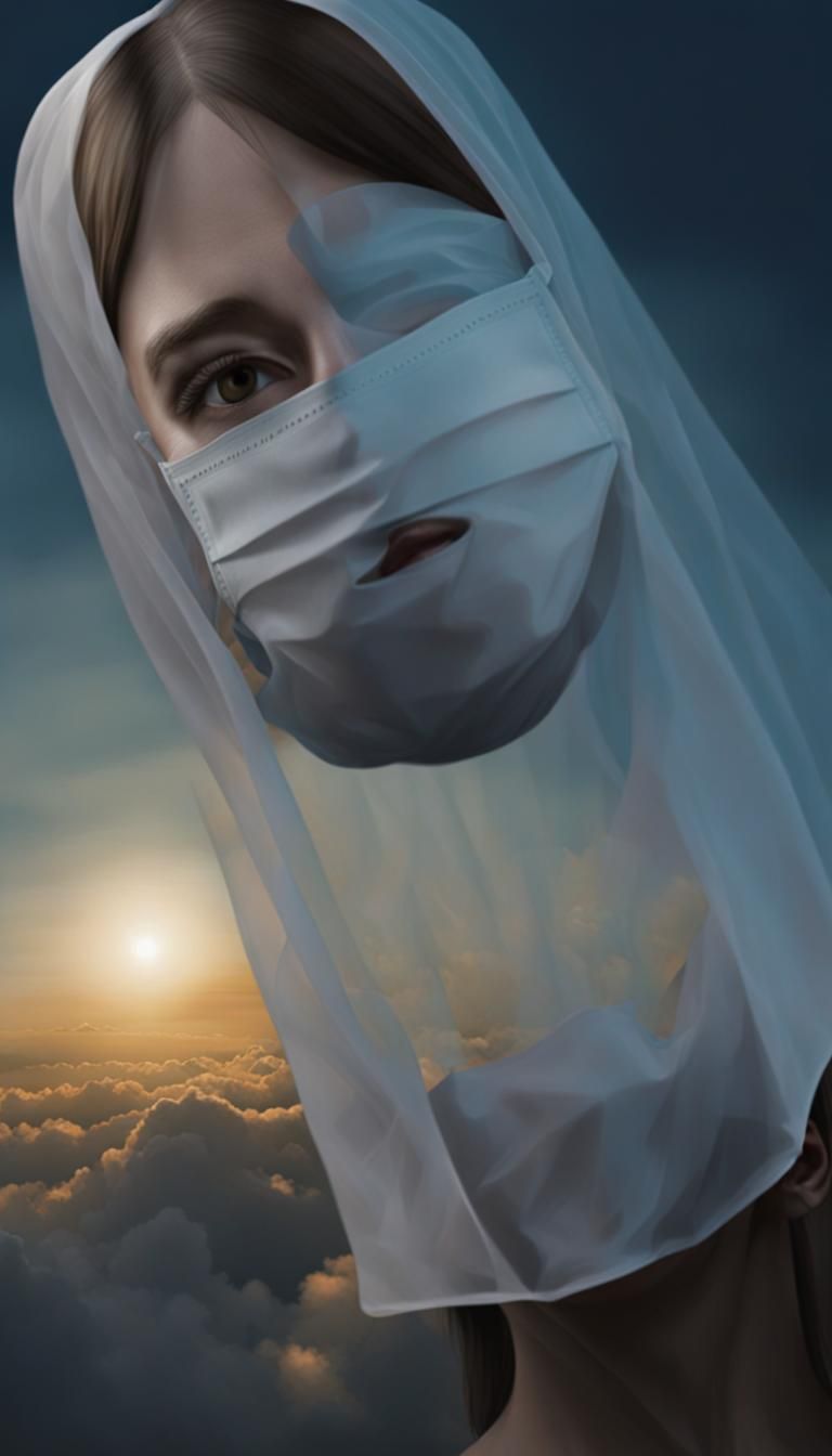 Masked Face Suspended in Livid Sky