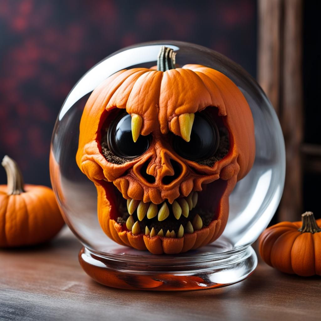Demonic Pumpkin Trapped in Glass Ball