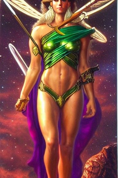 Artemis: Divine Emerald Goddess in Oil Painting