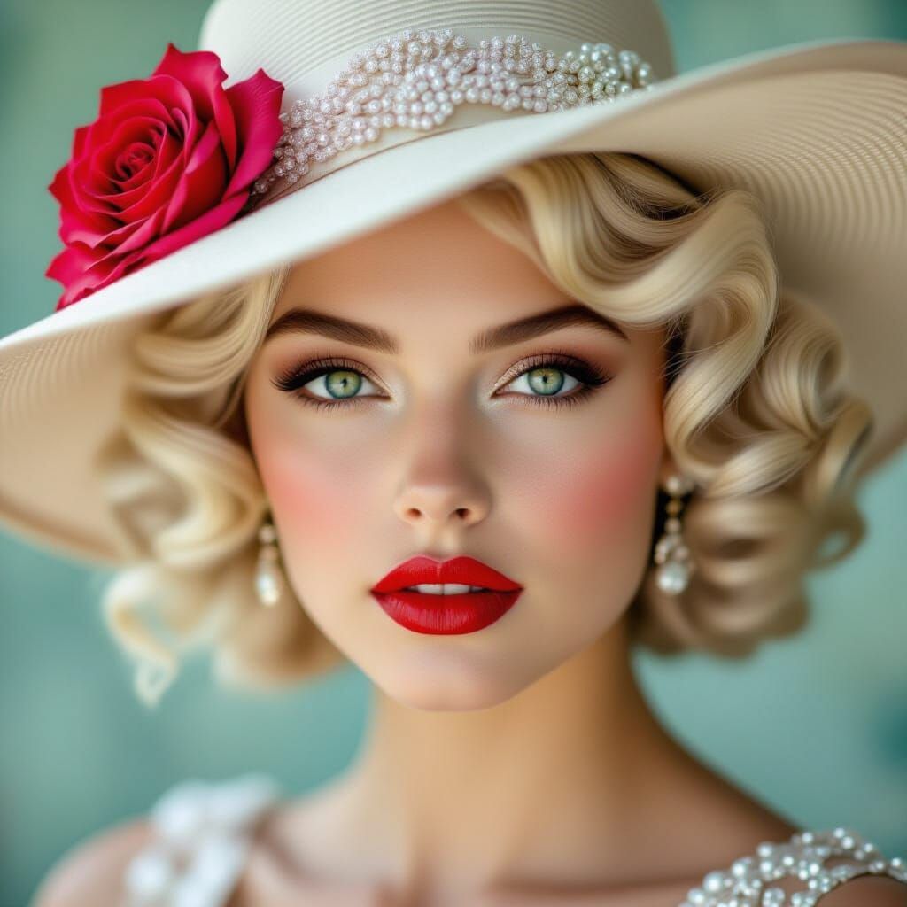 a glamorous young woman with a striking vintage look inspire...