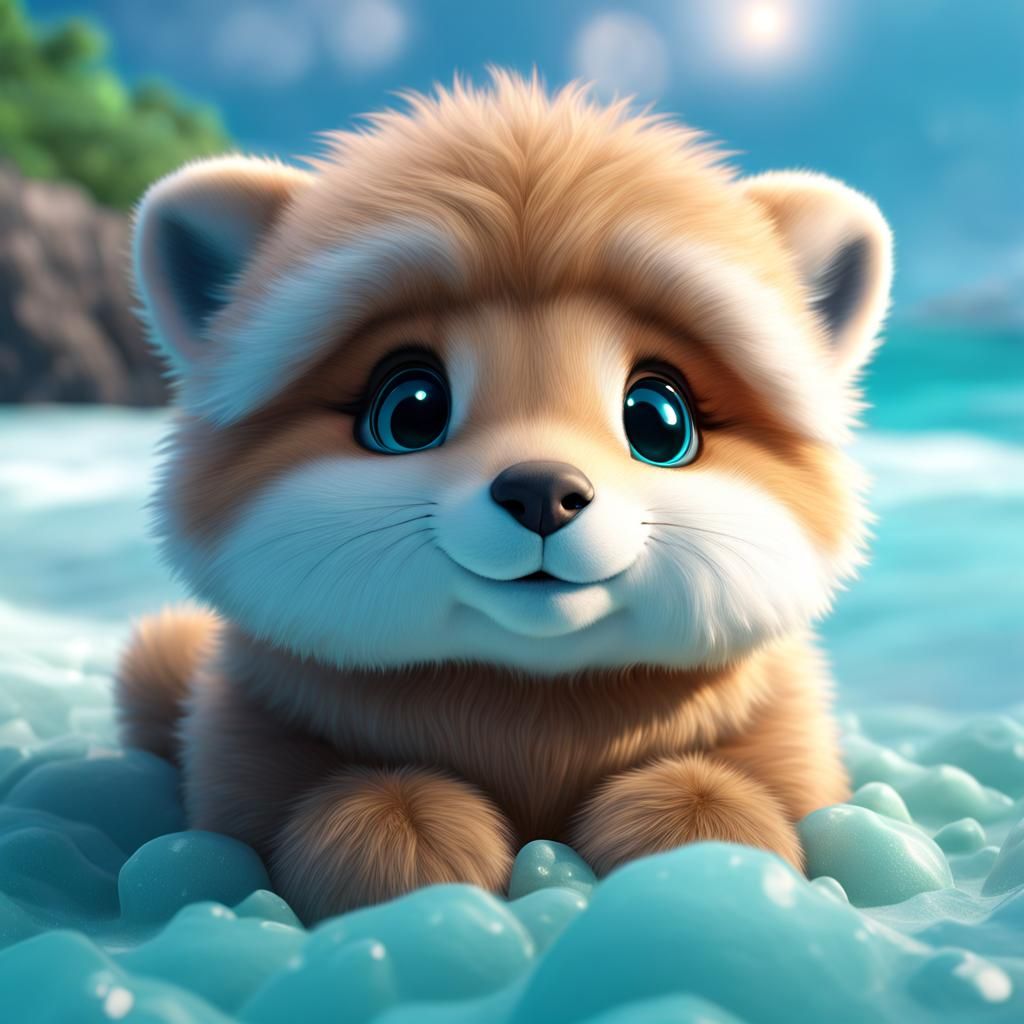 Dreamy Baby Sable in Ocean, 3D Render