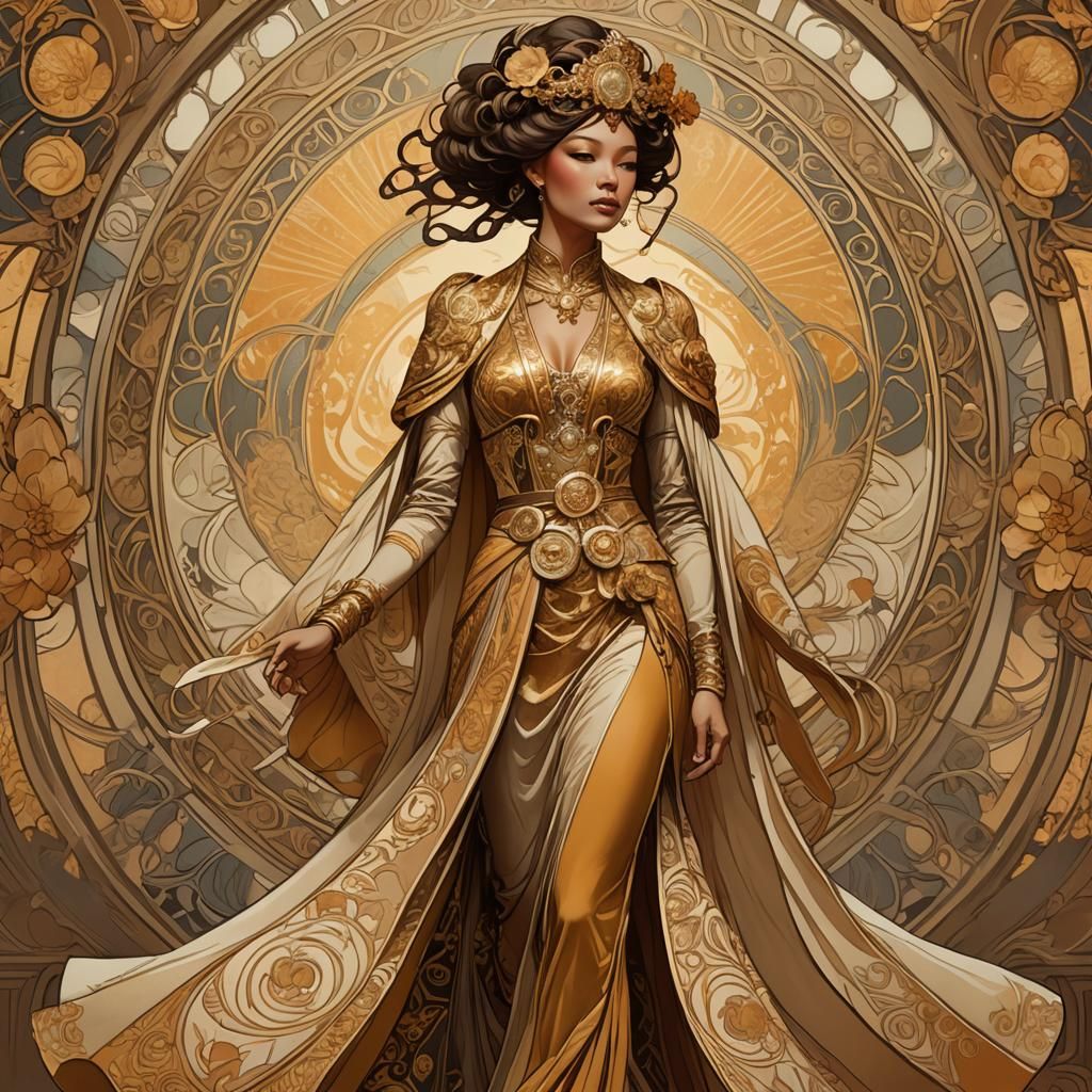 Art Nouveau Empress on Runway in Gold and Black