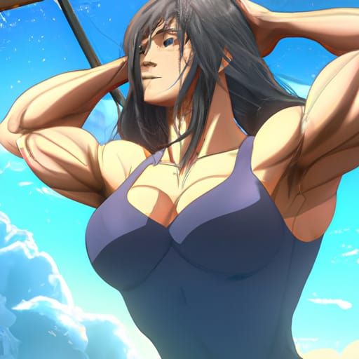 Muscular Anime Bodybuilder in Studio Ghibli Style