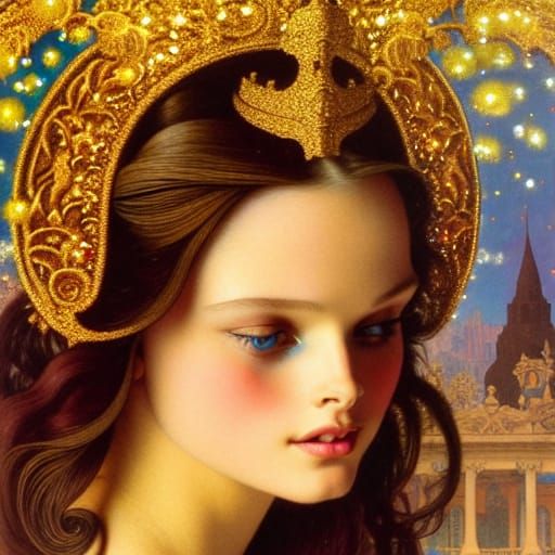 Georgina Chapman by Temple Fountain: Oil Painting