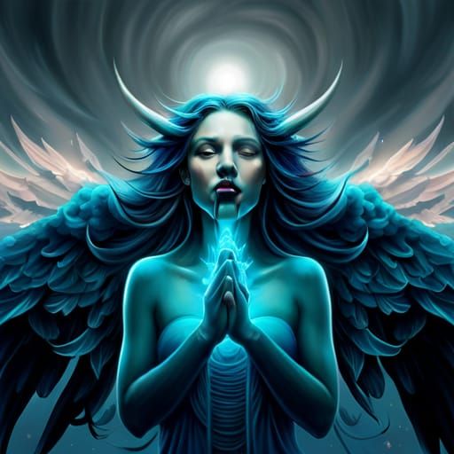 Realistic Blue Angel Smiling Fantasycore Artwork