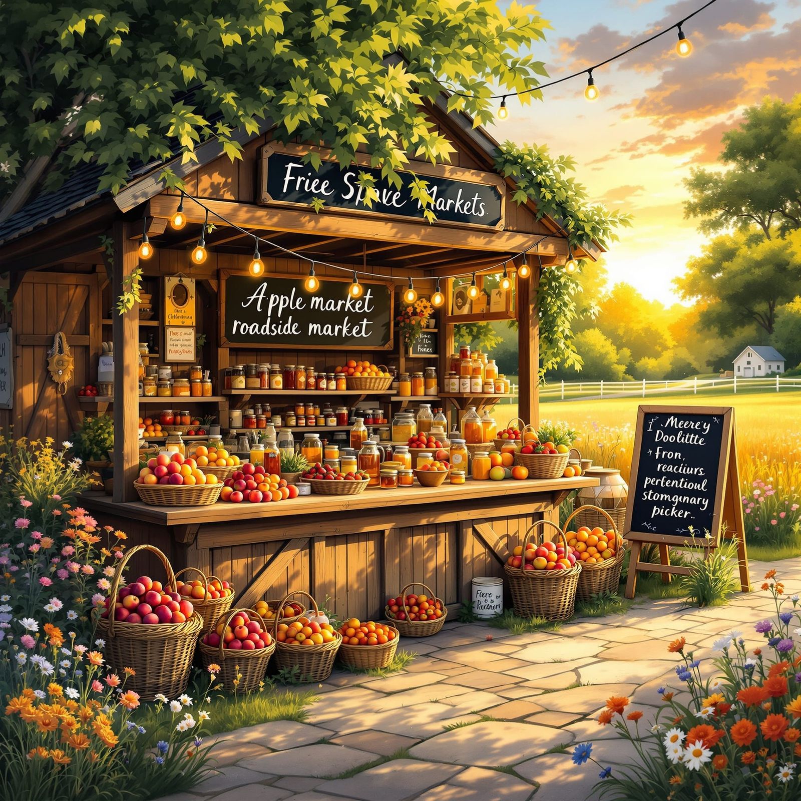 Charming Roadside Market at Golden Hour