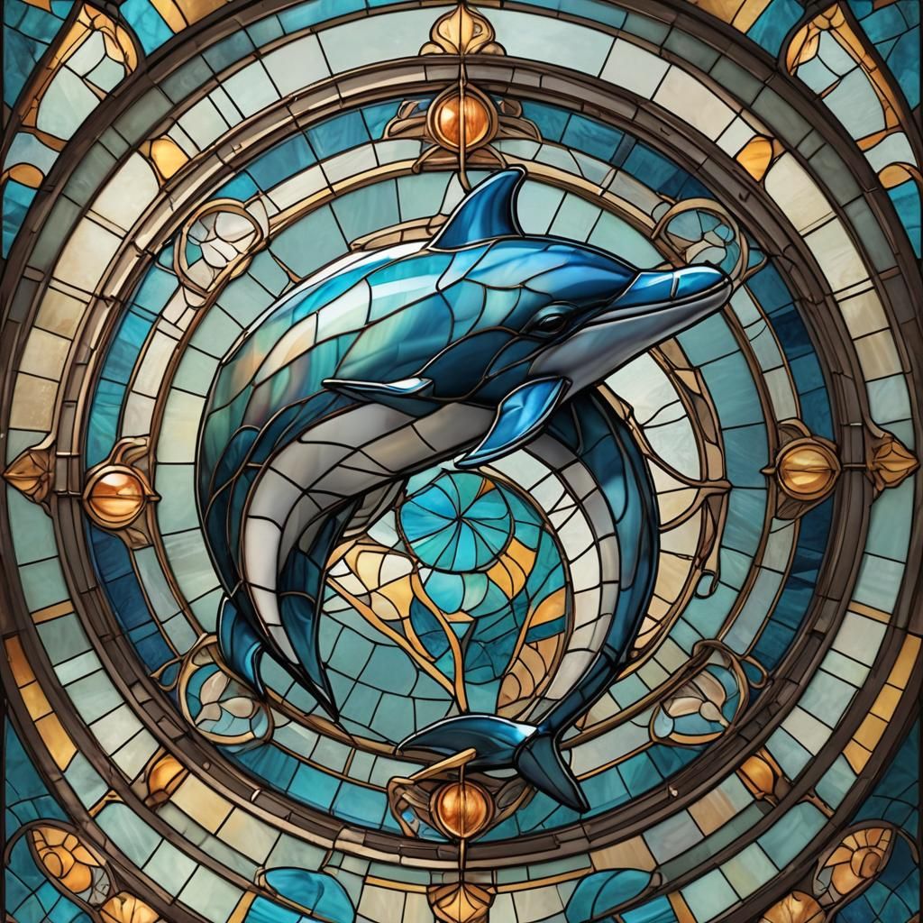 Elegant Art Deco Stained Glass Dolphin Design