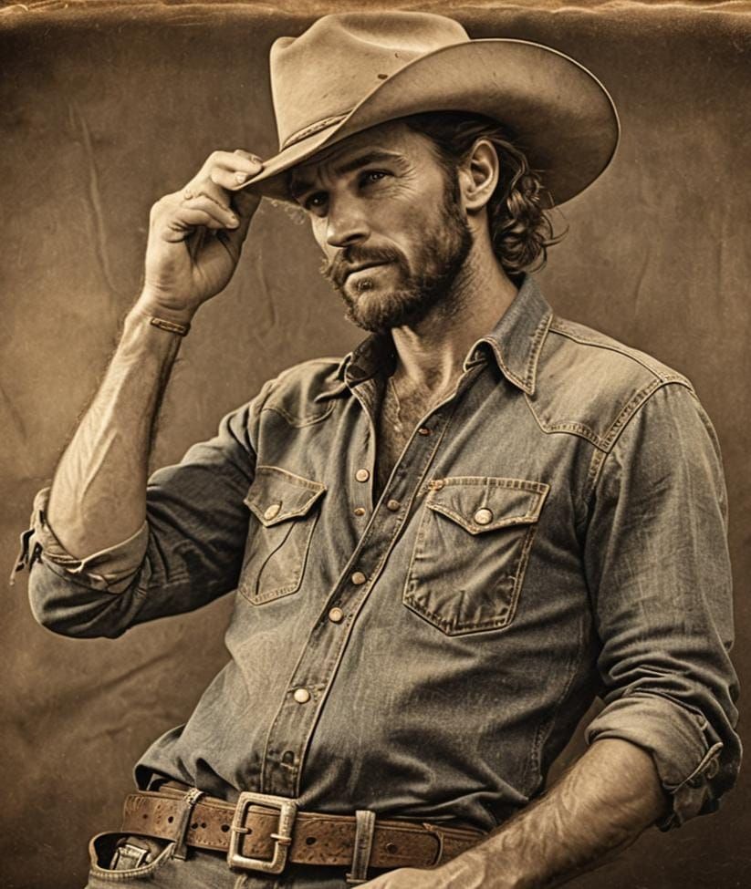 Sepia Portrait of Rugged Cowboy in 1920s Style