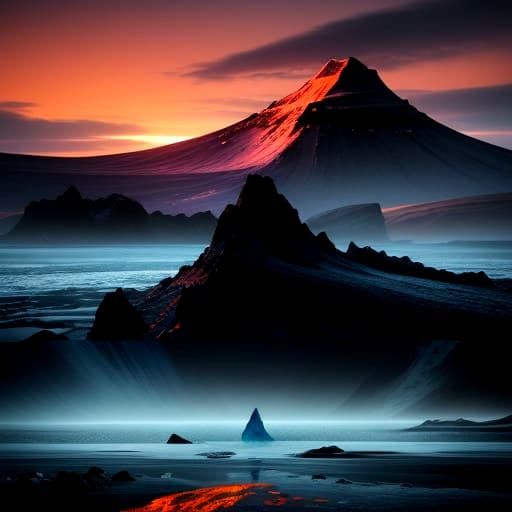 Islande at Sunset with Glaciers and Black Sand Beach