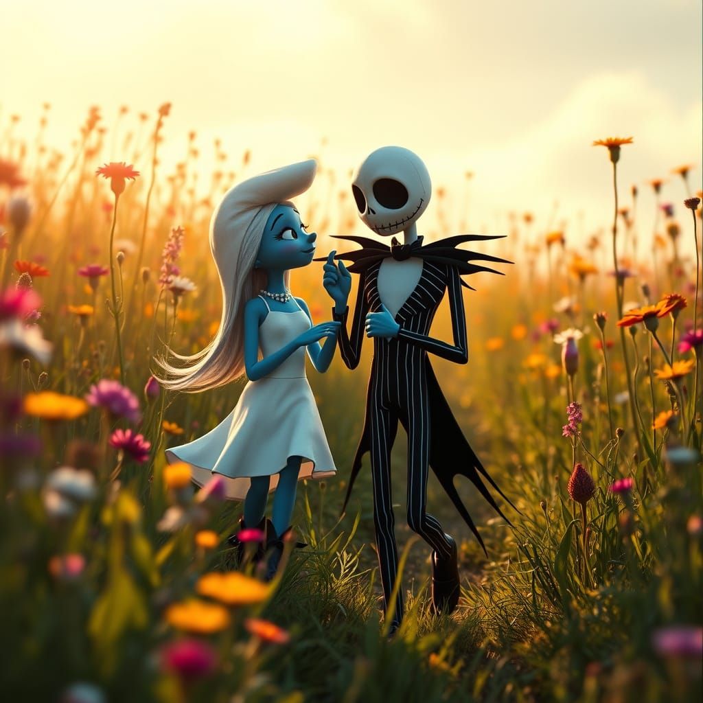 Whimsical Garden Stroll in Tim Burton's Style