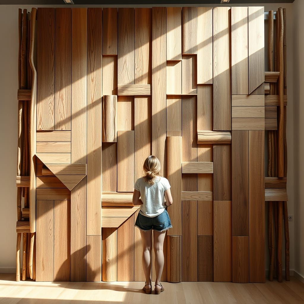 Abstract Wooden Wall Art in a Gallery