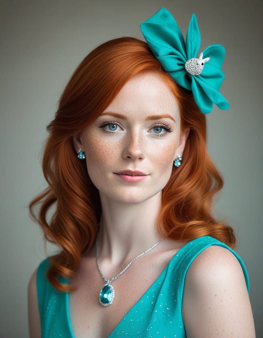 Freckled Lady in Turquoise Dress