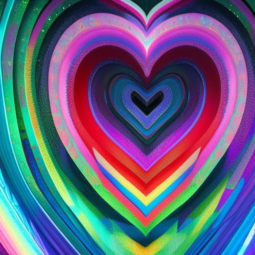 Rainbow Heart with Obsidian Crack in Anime Style