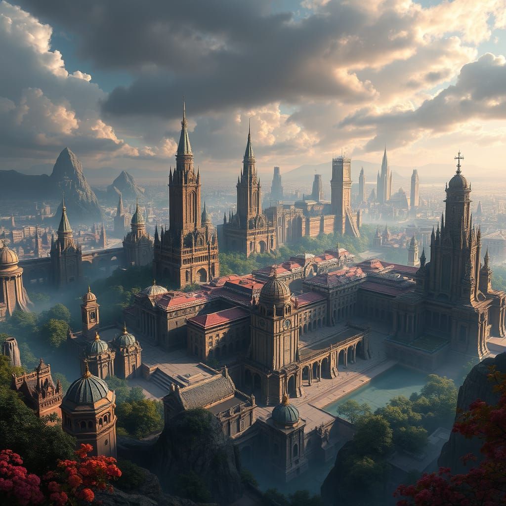 Epic Fantasy Cityscape in Unreal Engine 5 Style