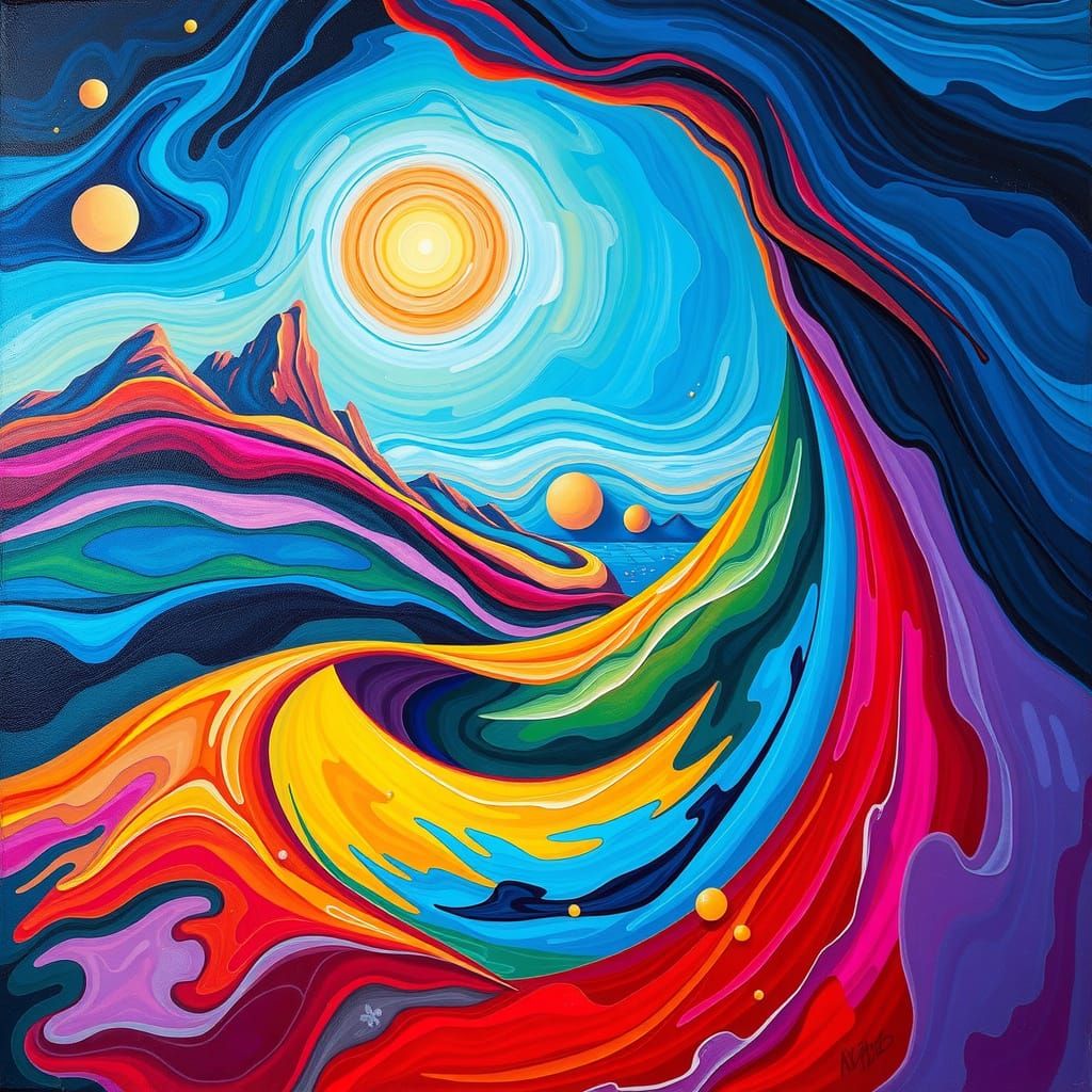 Surreal Landscape in Vibrant Oil Colors and Dreamlike Textur...