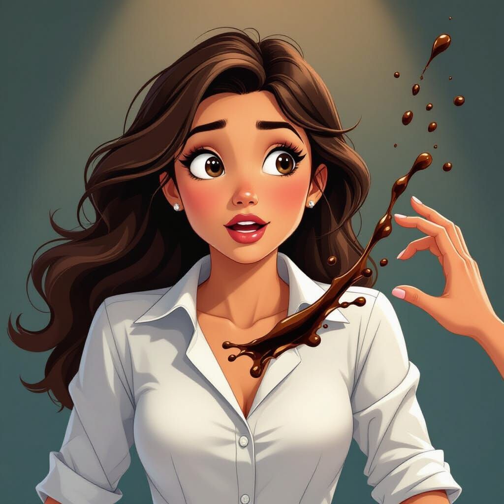 Animated Coffee Splash on White Blouse
