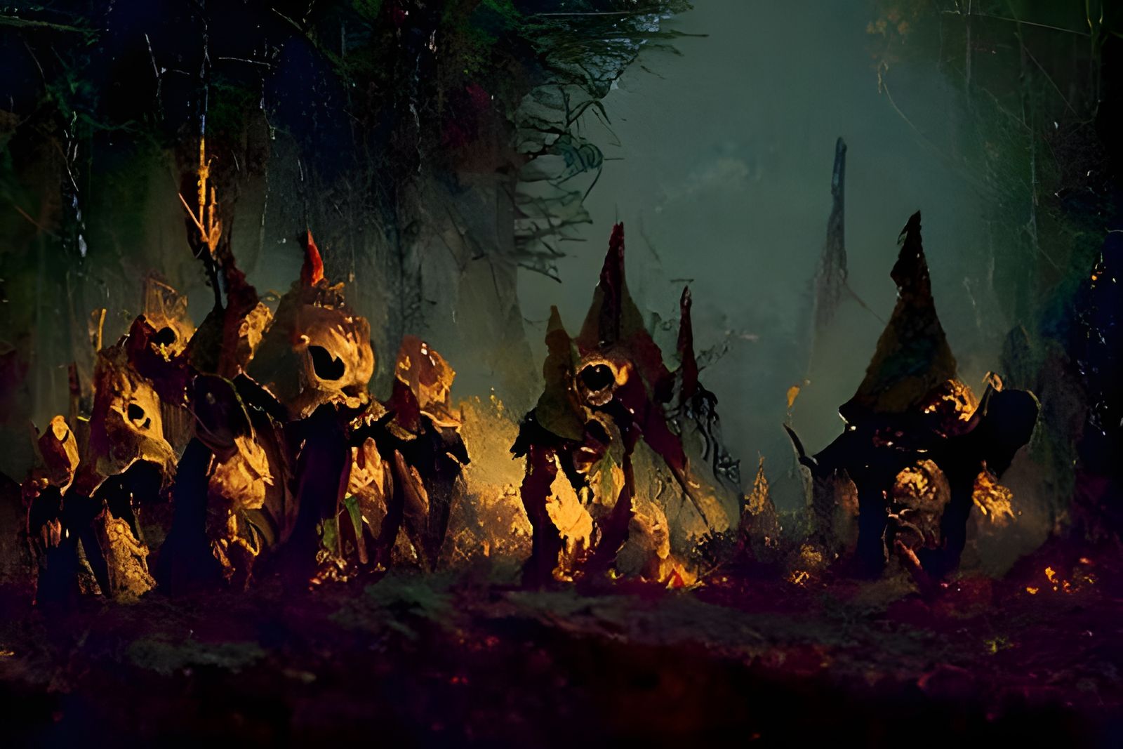 Goblin Warriors in Burning Spooky Forest