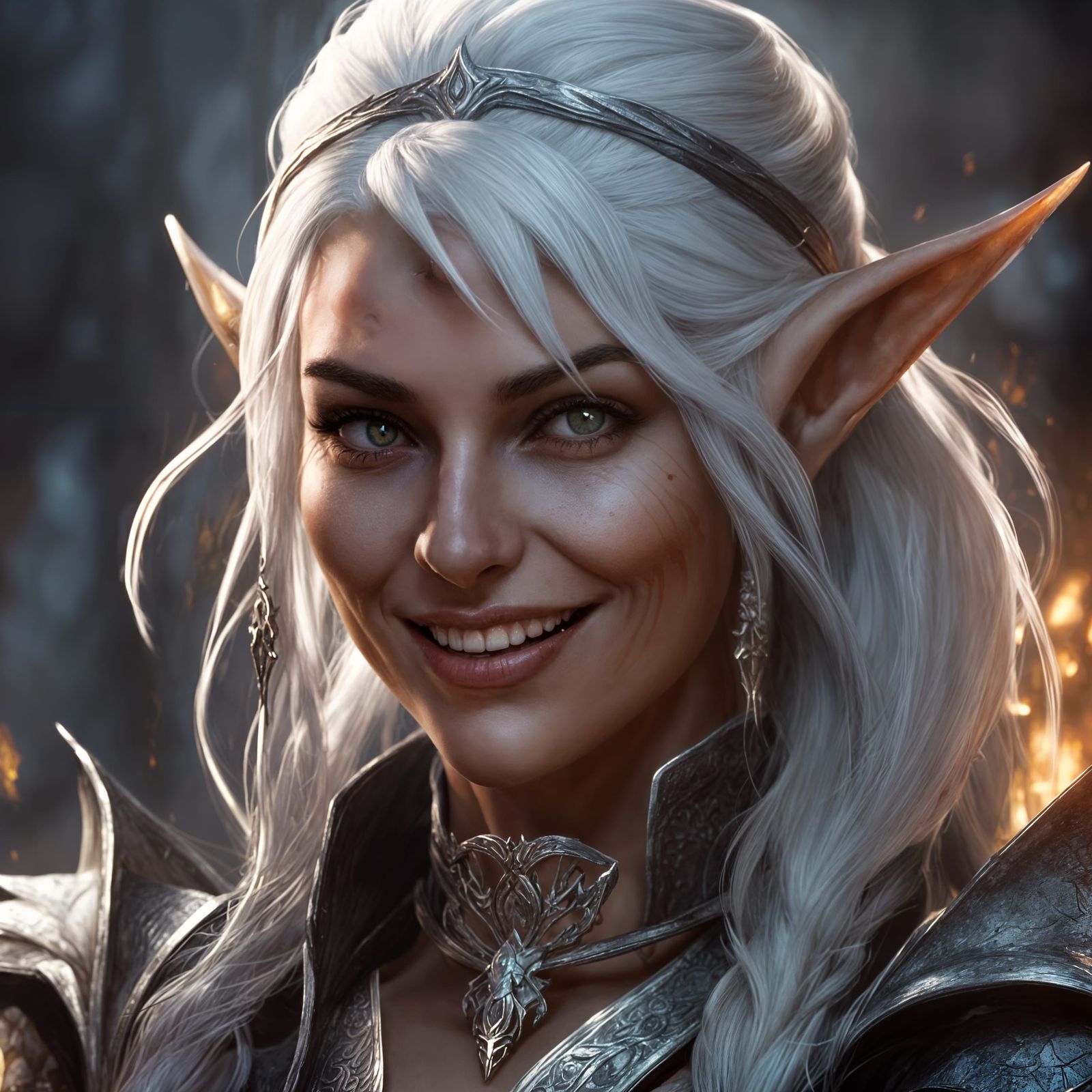 Bloodied Half-Elf Mage Pinup in Art Nouveau Style