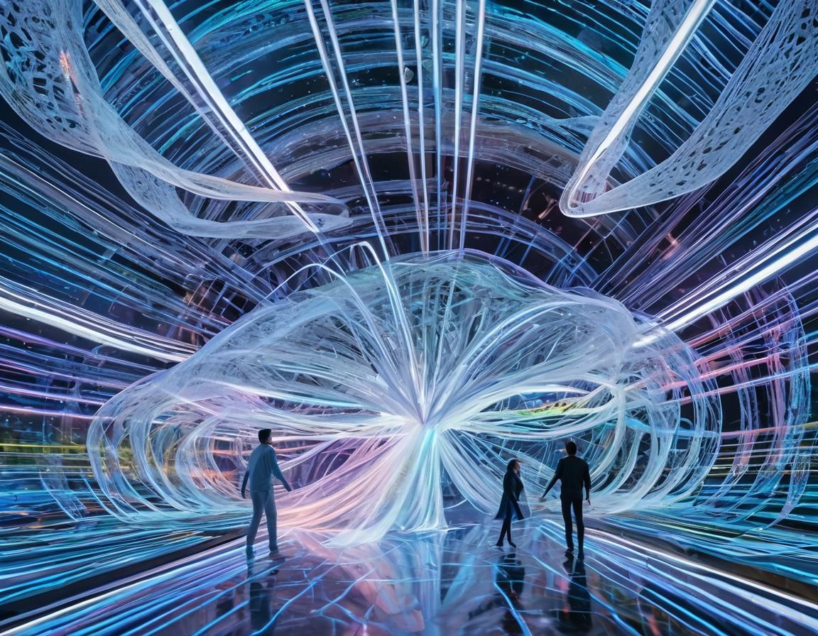 Ethereal Couple Floating Above Earth with Neon Glow
