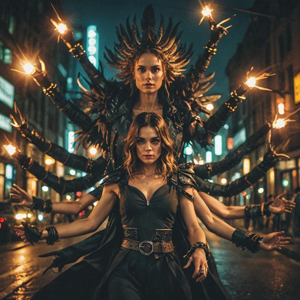 Beautiful Woman in City Night Cinematic Still