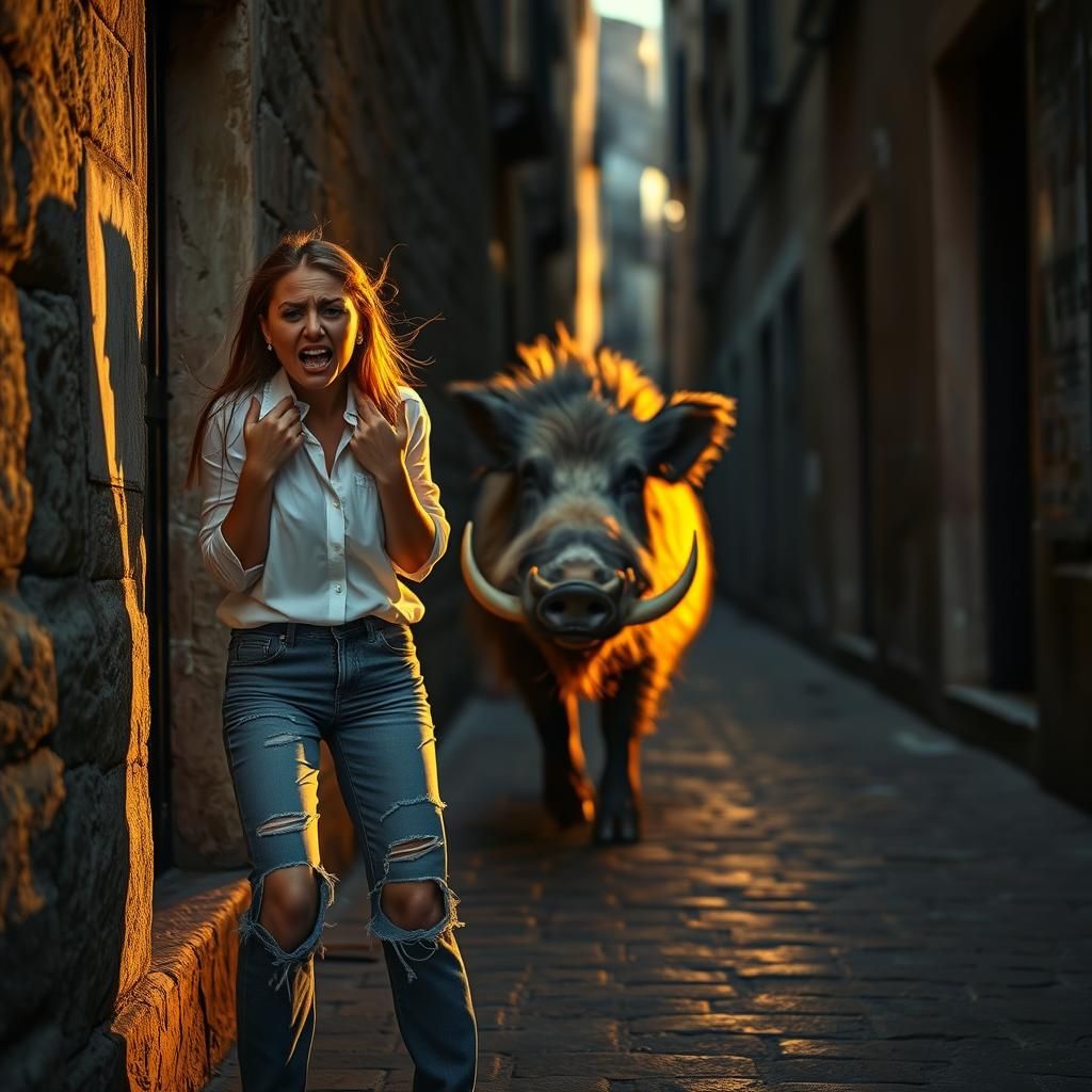 Terrified Woman Encounters Wild Boar in Barcelona