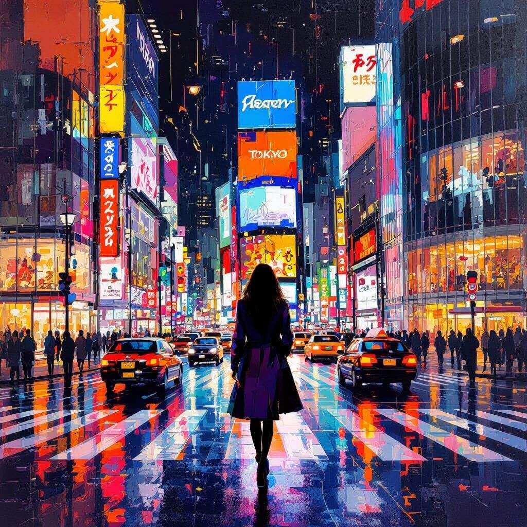 Abstract Portrait of Cote De Pablo in Shibuya at Night