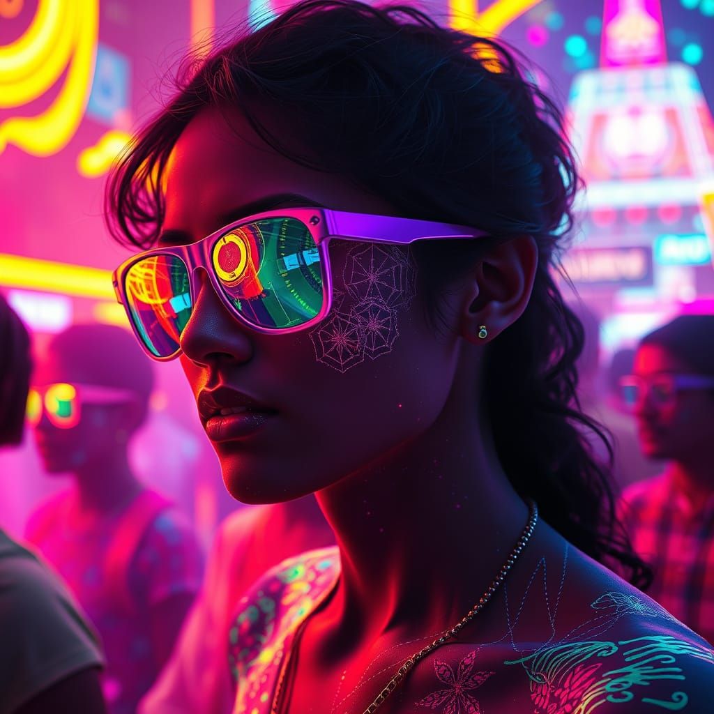 Neon Visions of Tanjore Deities in Futuristic Style