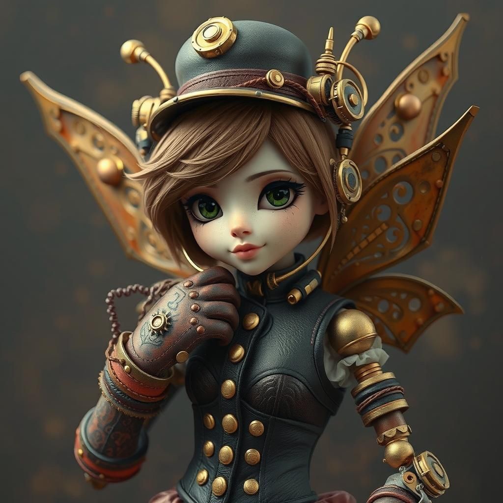 Steampunk Pixie with Bowler Hat in Industrial Setting