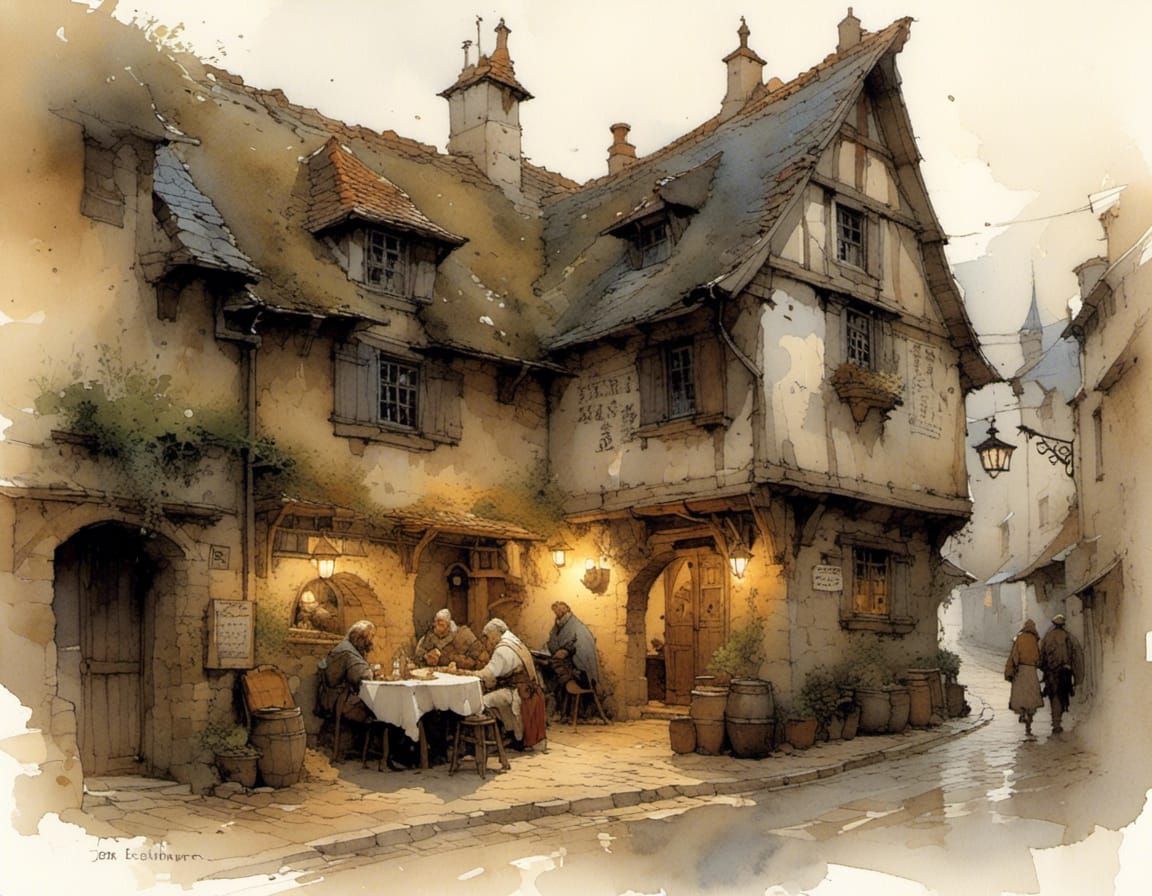 Medieval Tavern Illustration in Lankhmar Setting