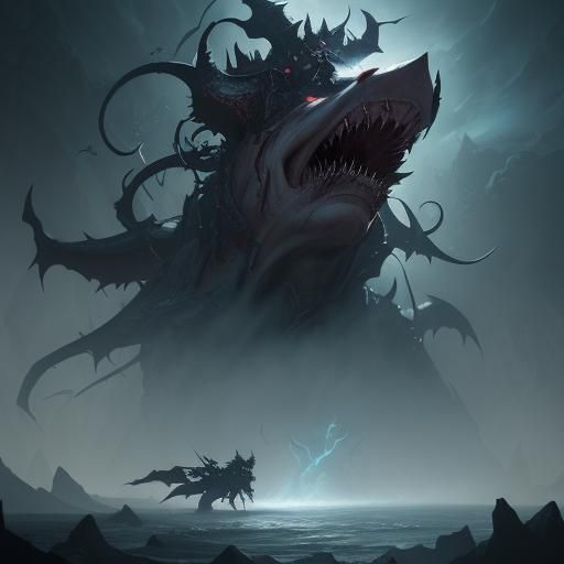 Devil Shark King Battle: Dark Fantasy Concept Art