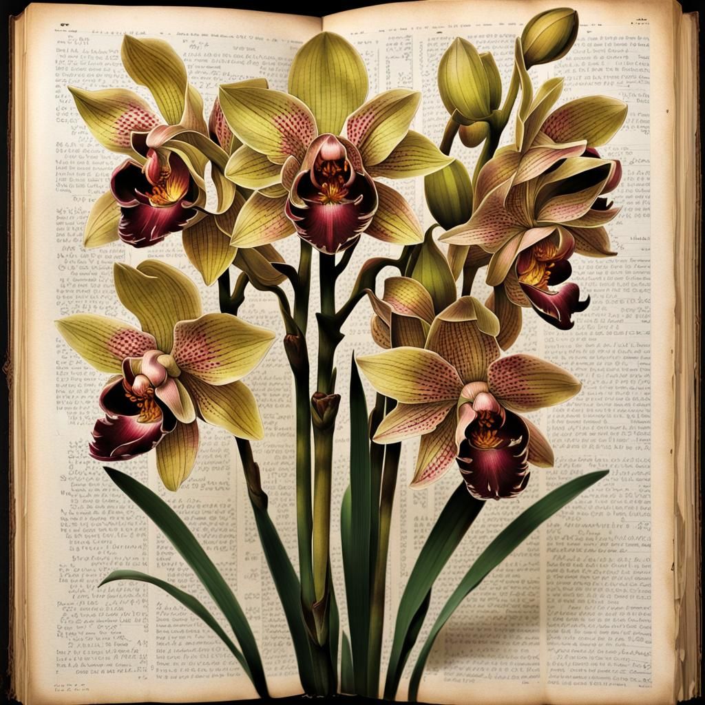 Botanical Ink Drawing: Cymbidium Orchid