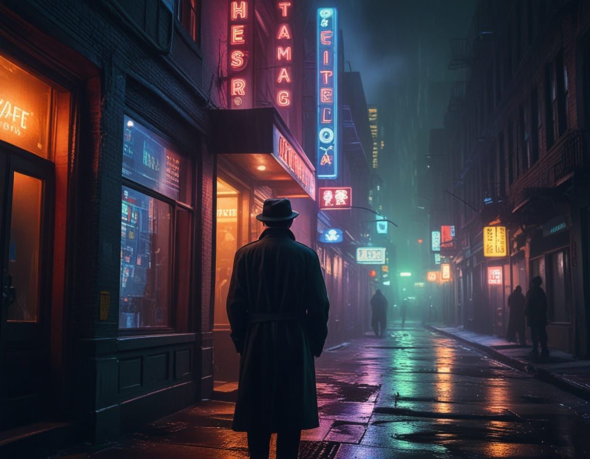 Time Traveler in City, Expressionist Oil Painting